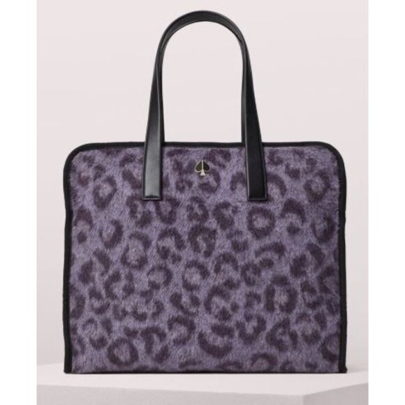 NWT Kate Spade Morley Leopard Tote Purse Bag Furry Fleece Purple Multi NEW - Picture 1 of 13